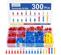 NUTKIT 300 Pezzi Pinza Crimpatrice Capicorda, 18 Tipi Terminale Isolato Capicorda, per 0.5-6 mm簡, con Scatola Assortimento, Connettori Elettrici Terminali Kit per Elettricisti, Auto, Installazioni