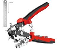 Nutmanel Pinze per fori in pelle, pinza per occhielli, pinza a sei fori, pinza rotonda per cinture, scarpe, PVC duro, marmellata di carta, ecc. - rosso