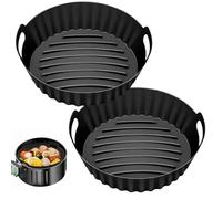 Nutmanel Rotundità Accessori Friggitrice ad Aria in Silicone, 2 Pezzi Aggiornati di Spessore Teglie Per Friggitrice ad Aria, per COSORI/Philips Airfryer/Cecotec, Riutilizzabile Invece di Carta Forno