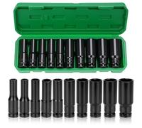 Nutmanel Set Bussole a Impatto 1/2", 10 pezzi Bussole a Impulsi Profondo, 8-24 mm Prese Metriche Esagonale Esagonali, CRV Set di Chiavi a Bussola Profonda Impact, para Riparazioni Auto Cambio Gomme