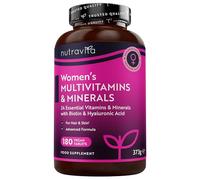 Nutravita Multivitaminico e Multiminerale Donna - 24 vitamine e minerali attivi essenziali tra cui biotina e acido ialuronico - 180 compresse vegane - Senza riempitivi o leganti sintetici
