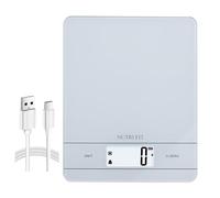 NUTRI FIT Bilancia da cucina digitale ricaricabile, bilancia elettronica per alimenti con ricarica USB-tipo C per cucinare e cuocere al forno, LCD retroilluminato, 11 libbre/5 kg (Bianco)