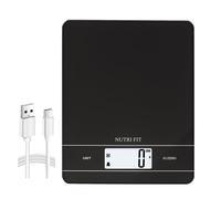 NUTRI FIT Bilancia da cucina digitale ricaricabile, bilancia elettronica per alimenti con ricarica USB-tipo C per cucinare e cuocere al forno, LCD retroilluminato, 11 libbre/5 kg (Nero)