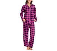 Nutria Pigiama da donna, 100% cotone, in flanella, a maniche lunghe, con colletto aperto, bottoni, parte inferiore lunga, biancheria da notte invernale, loungewear con scollo a V, maglietta e