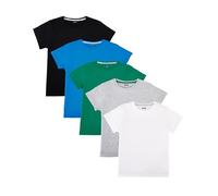 Nutria T-Shirt Bambino e Ragazzi 100% Cotone Pacco da 5 Tee Shirt Ragazzo e Ragazza Manica Corta Estate Top Unisex Tinta Unita Vari Colori Nero/Bianco/Grigio Erica/Verde Scuro/Blu 6-7 Anni