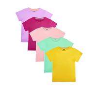 Nutria T-Shirt Bambino e Ragazzi 100% Cotone Pacco da 5 Tee Shirt Ragazzo e Ragazza Manica Corta Estate Top Unisex Tinta Unita Vari Colori Rosa/Viola/Rosa Chiaro/Verde Menta/Arancio Chiaro 10-11 Anni