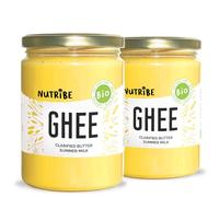 Nutribe BIO Ghee, 500g (Set di 2) | Burro Chiarificato Ayurvedico | Latte di Pascolo | Ideale per Friggere, Keto e e Paleo