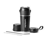 nutribullet Flip NBP016B, Frullatore Portatile Con Tazza Isolante Da 590ml, Mantenimento Freddo Per 24h, Frulla Il Ghiaccio, Inclusi Coperchio E Cannuccia, Ricarica USB-C, Acciaio Inossidabile, Nero
