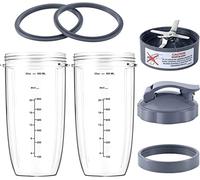 NutriBullet - Set di 7 tazze e lame di ricambio per frullatore NutriBullet da 907,2 g, con 1 coperchio a scatto e 1 anello per coperchio e lama estrattore di alta qualità, compatibile con frullatore