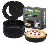 NutriChef 10 mini teglie antiaderenti con rivestimento antiaderente e base rimovibile, include 200 fogli di carta pergamena, in acciaio al carbonio, lavabili in forno e lavastoviglie, 10 x 10 x 2,4 cm