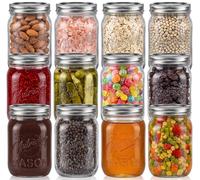 NutriChef 12 Barattoli Vetro con Coperchio 473 ml, Contenitore Miele, per Marmellata, Candele e Conserve, Vetro Spesso con Coperchio in Acciaio Inox
