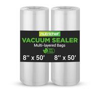 NutriChef (2) Rotoli di Sacchetti per Sottovuoto - 8" x 50' per Rotolo - Compatibile con NutriChef PKVS10BK, PKVS10WT, PKVS18SL, PKVS18BK, PKVS20STS, PKVS30STS e altri Sistemi