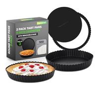 Nutrichef 2 teglie rotonde antiaderenti per crostate, in acciaio al carbonio resistente, con base rimovibile, distribuzione uniforme del calore, include 100 fogli di carta pergamena, 23,9 cm (nero)