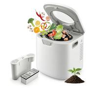 NutriChef 4 Litri Compostiera da Cucina, Compostiera Elettrica, Bidone Umido per Cucina, Pattumiera Umido con 2 Filtri Carbone, 3 Modalità Volume, Bianco