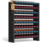 NutriChef a Bottiglie Impilabile in Bambù, 8 Piani, Capacità 72 Bottiglie, Scaffale Autoportante, Montaggio Senza Strumenti, Scaffale Modulare per Cucina 85 cm x 25 cm x 107 cm, Nero