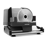 NutriChef Affettatrice Elettrica da Casa 200 Watt, Affetta Carne, Cibi, Affettatrice Salumi e Pane, Spessore Regolabile 0-15 mm, Lama in Acciaio Inox 19 cm Rimovibile, Pressatore di Sicurezza, Nera
