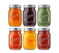 Nutrichef Barattoli Mason con Coperchi - Barattoli Magnetici da 16oz DIY con Coperchio Ermetico e Nastro - Ideale per Meal Prep, Overnight Oats, Marmellata, Miele, Candele (8 Pezzi)