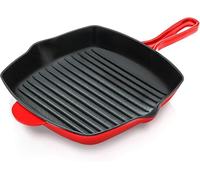 NutriChef Bistecchiera Antiaderente in Ghisa Smaltata da 28 cm, Padella Quadrata con Beccuccio, Compatibile con Tutti i Piani Cottura, Segni di Grigliatura