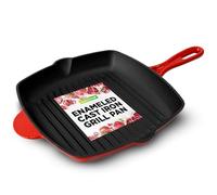 NutriChef Bistecchiera Antiaderente in Ghisa Smaltata da 28 cm, Padella Quadrata con Beccuccio, Compatibile con Tutti i Piani Cottura, Segni di Grigliatura