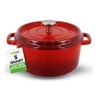 Nutrichef Cocotte en Fonte Émaillée-Cocotte Fonte de 5 Litres - Ustensiles de Cuisson Émaillée pour Cuisinière- Marmite Induction avec Couvercle Auto Basculant-Rouge