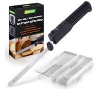 NutriChef Coltello Elettrico da Cucina Senza Fili, Funzione di Sicurezza ON/OFF Continua Facile da Usare, Coltello Elettrico Leggero, per Tacchino, Carne, Pollo, Pane e Formaggi, Lame 29 cm, Nero