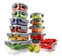 NutriChef Contenitori in vetro con coperchio, confezione da 24 contenitori per la preparazione dei pasti, ermetici, a prova di perdite, adatti al congelatore al forno, adatti al microonde e alla