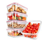 Nutrichef Contenitori Vetro per Alimenti 10 Pezzi (5 Contenitori + 5 Coperchi Ermetici), per Dolci, Verdura, Pomodoro, Frutta, Pasta e Cereali, senza BPA, Resistenti al Freezer/Forno, Rosso