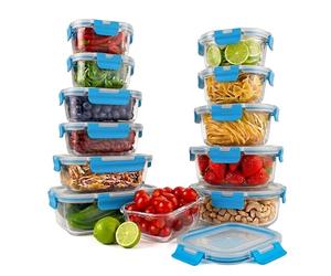 NutriChef Contenitori Vetro per Alimenti 24 Pezzi, 12 Contenitori Impilabili con Coperchi Ermetici, per Dolci, Verdura, Pomodoro, Frutta, Pasta e Cereali, Microonde e Freezer Sicuri, Blu