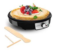 NutriChef Crepiera Elettrica, Piastra Crepes Antiaderente 30 cm Alluminio con LED, Termostato Regolabile, Piastra da Cottura per Crepes, Pancake, Omelette, Frittata e Piadine, Spatola e Dosatore