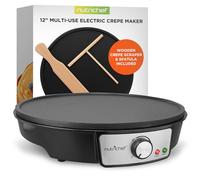 NutriChef Crepiera Elettrica, Piastra Crepes Elettrica in Alluminio 30 Centimetri con LED e Controllo Temperatura Regolabile, Spatola in Legno e Spandi Pastella Inclusi