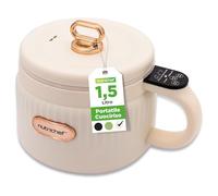 NutriChef 1,6 QT Cuociriso Elettrico Portatile & Lunch Maker | Multifunzionale & Rivestimento Ceramico Antiaderente | Pannello Digitale | 6 Funzioni di Cottura: Riso, Zuppa, Stufato | Bianco