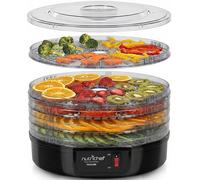 NutriChef Essiccatore Alimentare Nero Rotondo Professionale con 5 Vassoi Impilabili, Disidratatore per Carne, Pesce, Funghi, Frutta e Verdura, 82°C, Facile da Pulire, Essiccatore Domestico