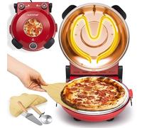 NutriChef Forno Pizza Elettrico 30 cm con Termometro e Controllo Temperatura, Pietra Antiaderente fino a 427 °C, per Pizza Fatta in Casa Croccante, Pizza Surgelata, per Pizzaiolo e Pizzeria, Rosso