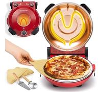NutriChef Forno Pizza Elettrico 30 cm Rosso con Termometro, Controllo Temperatura, Pietra Antiaderente 427 °C, Ideale per Pizza Fatta in Casa