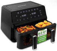 NutriChef Friggitrice ad Aria, Air Fryer con Doppio Cestello 8,3 Litri, Forno Digitale 9-in-1 Senza Olio, 4,1 Litri per Cestello, Finestra Trasparente, Nero