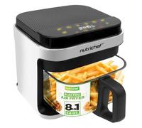 NutriChef Friggitrice ad aria calda da 5,5 l, bianca, elettrica 8 in 1, con contenitore in vetro e display touch LED, frittura senza olio, circolazione dell'aria calda a 360°, per patatine fritte