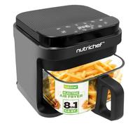 NutriChef Friggitrice ad aria calda da 5,5 l, nera, 8 in 1 con contenitore in vetro e display touch LED per friggere senza olio, circolazione dell'aria calda a 360°, per patatine fritte, pollo