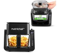 NutriChef Friggitrice ad Aria e Forno 4 Litri con 7 Modalità Preimpostate, Ciotola Trasparente, Grill 1,2 Litri, Perfetta per Gamberi, Carne, Pollo, Bistecca, Verdura e Patatine