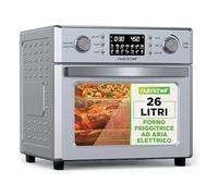 NutriChef Friggitrice ad Aria Forno 26 Litri 1700 Watt con Girarrosto 360°, 10 Programmi, Vassoio, Cestello e Griglia 38x41x36 cm, Argento