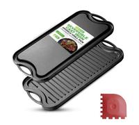 NutriChef Griglia Reversibile in Ghisa Senza PFOA e PFOS - Piastra per Grigliare e Pressa per Hamburger con Raschietto per Cucina Elettrica