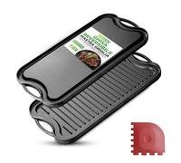 NutriChef Griglia Reversibile in Ghisa Senza PFOA e PFOS - Piastra per Grigliare e Pressa per Hamburger con Raschietto per Cucina Elettrica