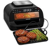 NutriChef Grill da Interno Senza Fumo e Friggitrice ad Aria Combo, Griglia Elettrica 7-in-1 con Capacità da 6L, Termometro Intelligente, Controllo della Temperatura, Arrostire e Altro