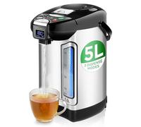 NutriChef Hervidor de Agua Digital y Calentador - 5L/5.28 Qt Dispensador Eléctrico de Agua Caliente de Acero Inoxidable con Pantalla LCD, Base Rotatoria, Mantenimiento Caliente, Apagado Automático