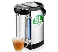 NutriChef Hervidor de Agua Eléctrico y Calentador - 5L/5.28 Qt Dispensador de Agua Caliente de Acero Inoxidable con Base Rotatoria, Temperatura de Mantenimiento Caliente, Apagado Automático, Bloqueo