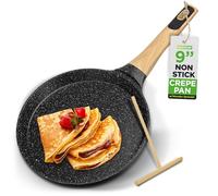 NutriChef Padella Antiaderente 24 Centimetri per Crêpe con Spatola in Legno, Rivestimento Effetto Marmo, Manico Ergonomico Resistente al Calore, Fondo Induzione, Lavabile