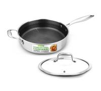 NutriChef. Padella Antiaderente 3,2 Litri con Coperchio, Padella in Acciaio Inox, Nido d’Ape, Forno e Induzione, Anti-Graffio, Ø28cm di Diametro