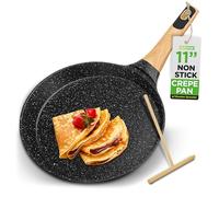 Nutrichef Padella antiaderente da 28 cm con spalmatore in legno, padella Dosa rivestita in marmo resistente, manico in bachelite e legno con fondo a induzione, facile da pulire, resistente alle