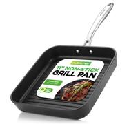NutriChef Padella Grill Quadrata 28 cm Antiaderente Superficie Striata Alta, Alluminio Anodizzato, Compatibile Gas, Ceramica, Vetro e Alogena, Nero