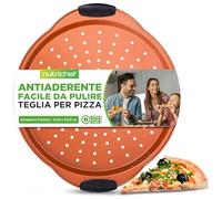 NutriChef Padella per Pizza Antiaderente da 14”, Padella in Acciaio al Carbonio con Manici in Silicone Nero, Padelle in Metallo di Qualità Commerciale per Ristoranti, Compatibile con il Modello