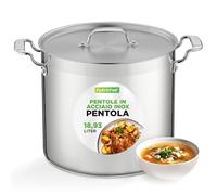 NutriChef Pentola Acciaio Inox 19 Litri con Coperchio - Pentola Induzione Grande per Zuppe e Stufati, Adatta a Gas, Elettrico e Piani a Induzione